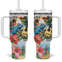 Cayman Islands Tumbler With Handle Iguanas And Parrot Hisbius Flower - Wonder Print Shop