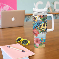 Cayman Islands Tumbler With Handle Iguanas And Parrot Hisbius Flower - Wonder Print Shop