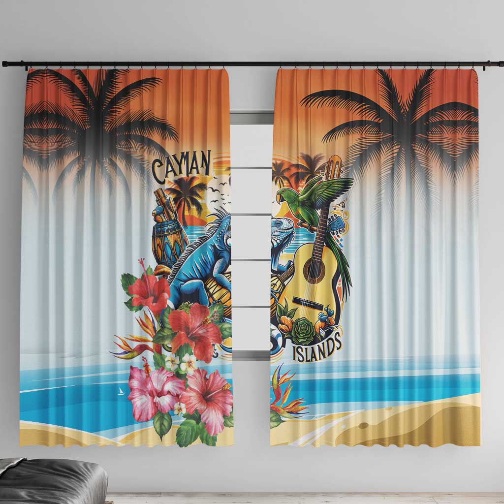 Cayman Islands Window Curtain Iguanas And Parrot Hisbius Flower - Wonder Print Shop
