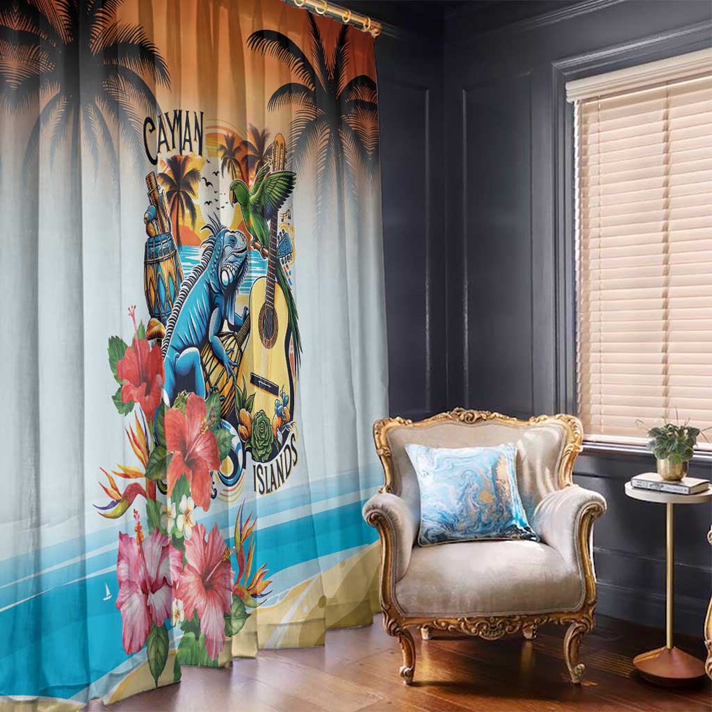 Cayman Islands Window Curtain Iguanas And Parrot Hisbius Flower - Wonder Print Shop