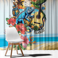 Cayman Islands Window Curtain Iguanas And Parrot Hisbius Flower - Wonder Print Shop