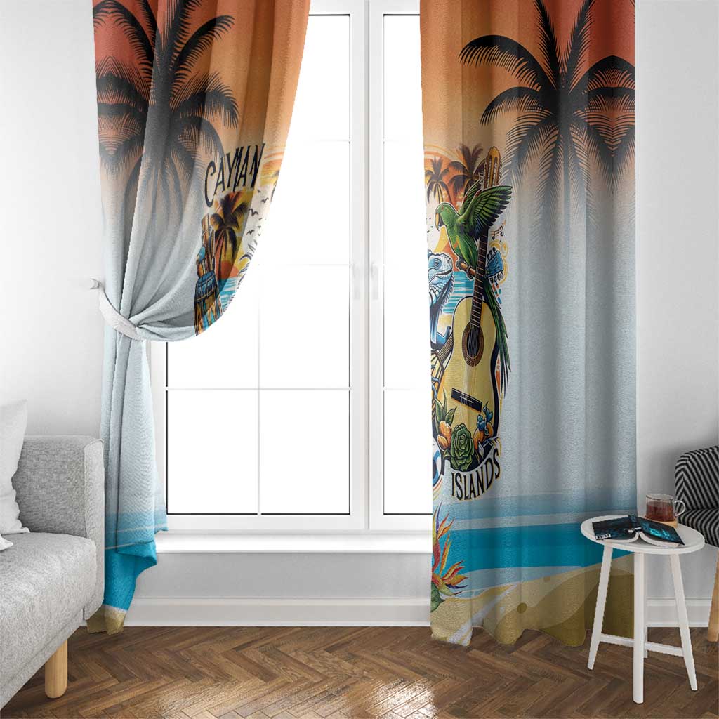 Cayman Islands Window Curtain Iguanas And Parrot Hisbius Flower - Wonder Print Shop