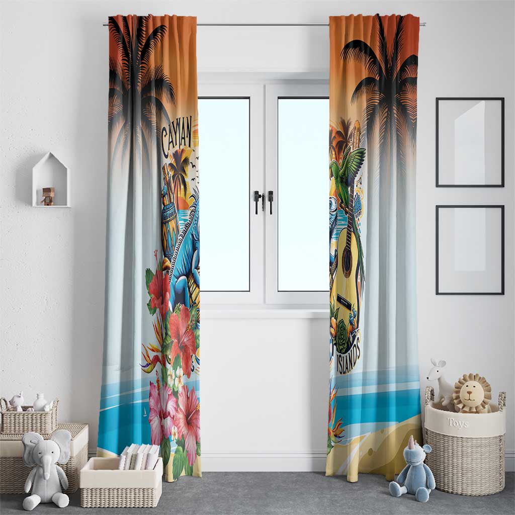 Cayman Islands Window Curtain Iguanas And Parrot Hisbius Flower - Wonder Print Shop