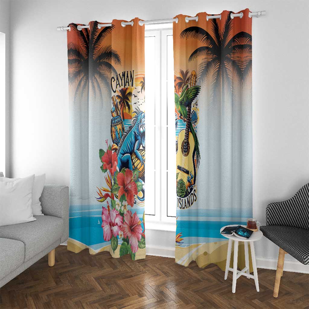 Cayman Islands Window Curtain Iguanas And Parrot Hisbius Flower - Wonder Print Shop