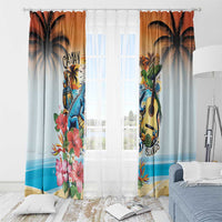 Cayman Islands Window Curtain Iguanas And Parrot Hisbius Flower - Wonder Print Shop