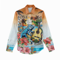 Cayman Islands Women Casual Shirt Iguanas And Parrot Hisbius Flower - Wonder Print Shop