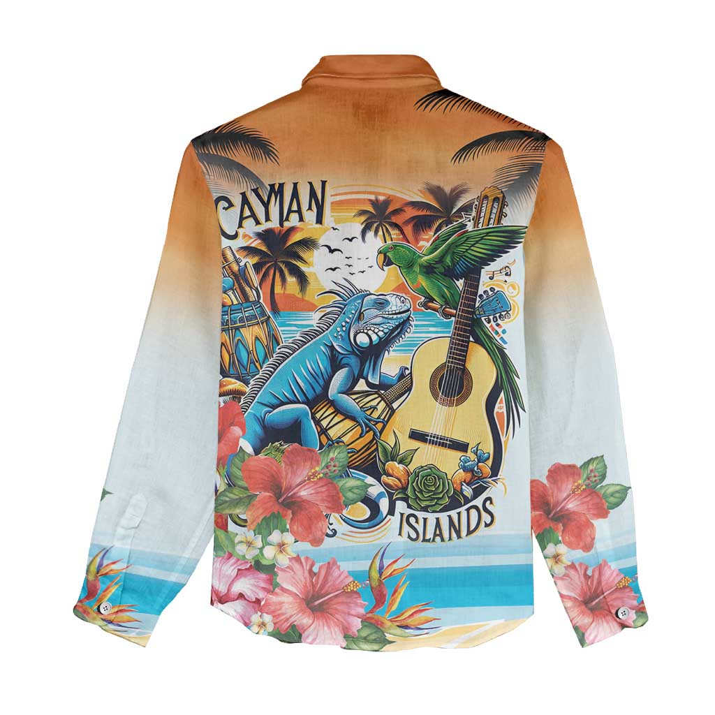 Cayman Islands Women Casual Shirt Iguanas And Parrot Hisbius Flower - Wonder Print Shop