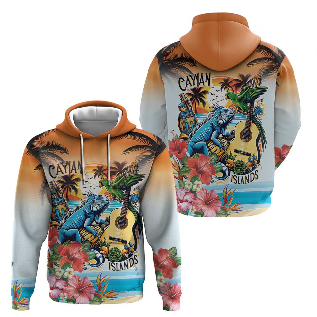 Cayman Islands Zip Hoodie Iguanas And Parrot Hisbius Flower - Wonder Print Shop