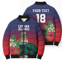 Custom Cayman Islands Bomber Puffer Jacket Green Turtle Sporty Style - Wonder Print Shop