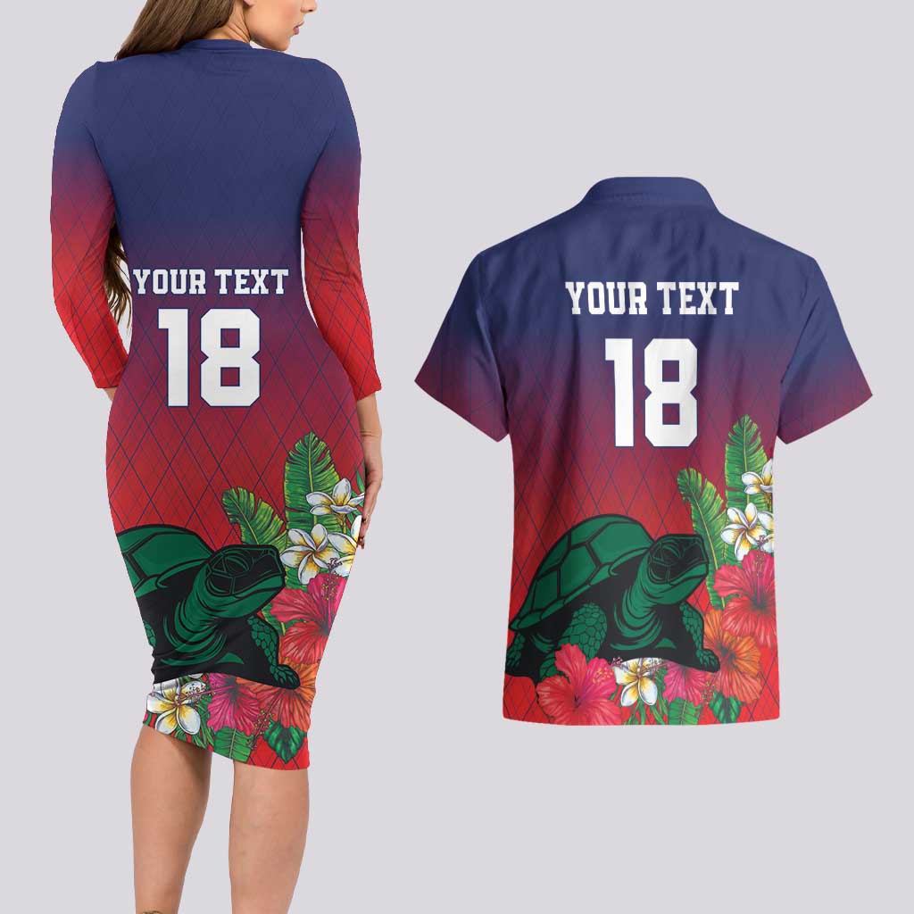 Custom Cayman Islands Couples Matching Long Sleeve Bodycon Dress and Hawaiian Shirt Green Turtle Sporty Style - Wonder Print Shop