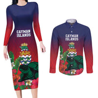 Custom Cayman Islands Couples Matching Long Sleeve Bodycon Dress and Long Sleeve Button Shirt Green Turtle Sporty Style - Wonder Print Shop