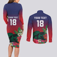 Custom Cayman Islands Couples Matching Long Sleeve Bodycon Dress and Long Sleeve Button Shirt Green Turtle Sporty Style - Wonder Print Shop