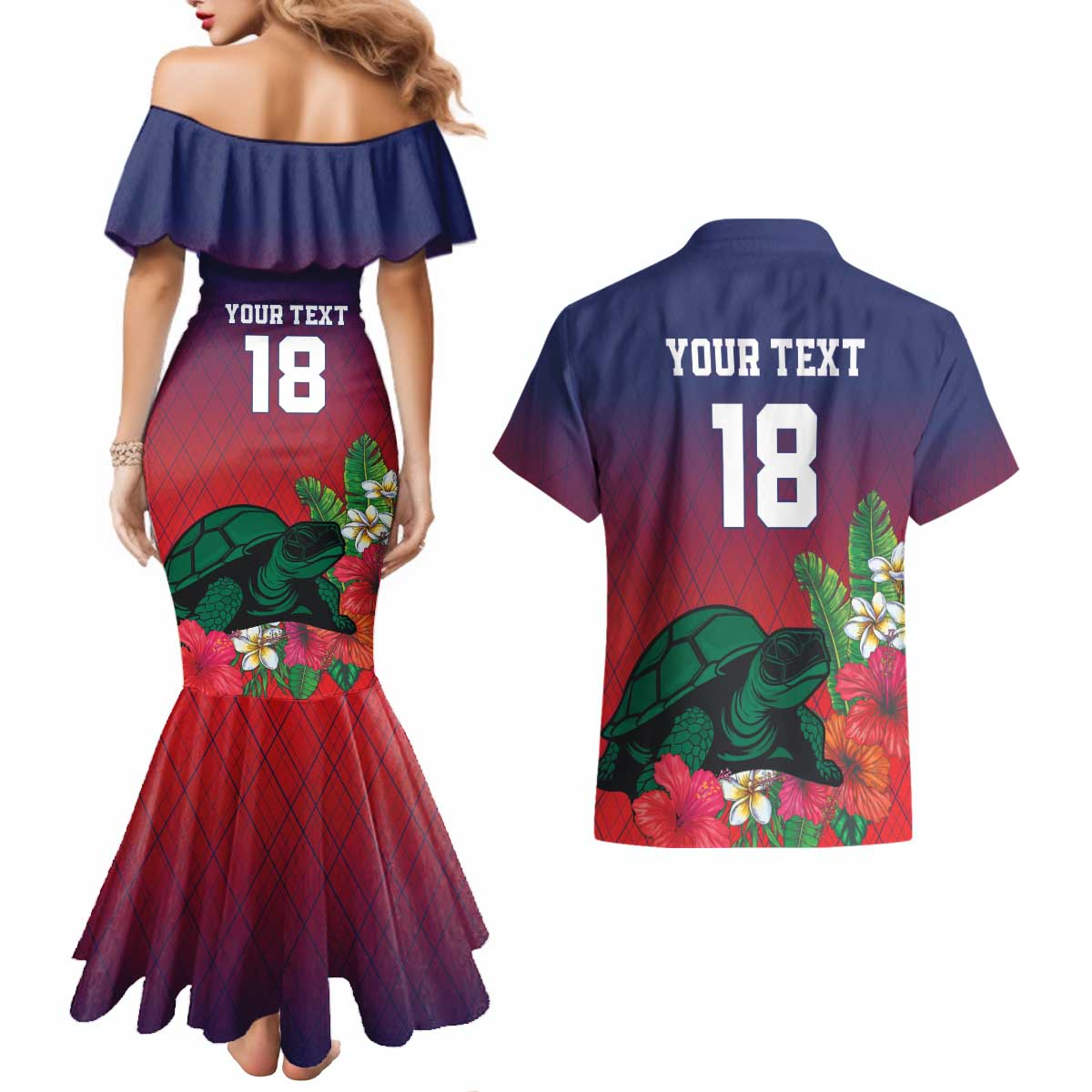 Custom Cayman Islands Couples Matching Mermaid Dress and Hawaiian Shirt Green Turtle Sporty Style - Wonder Print Shop