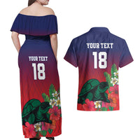 Custom Cayman Islands Couples Matching Off Shoulder Maxi Dress and Hawaiian Shirt Green Turtle Sporty Style - Wonder Print Shop