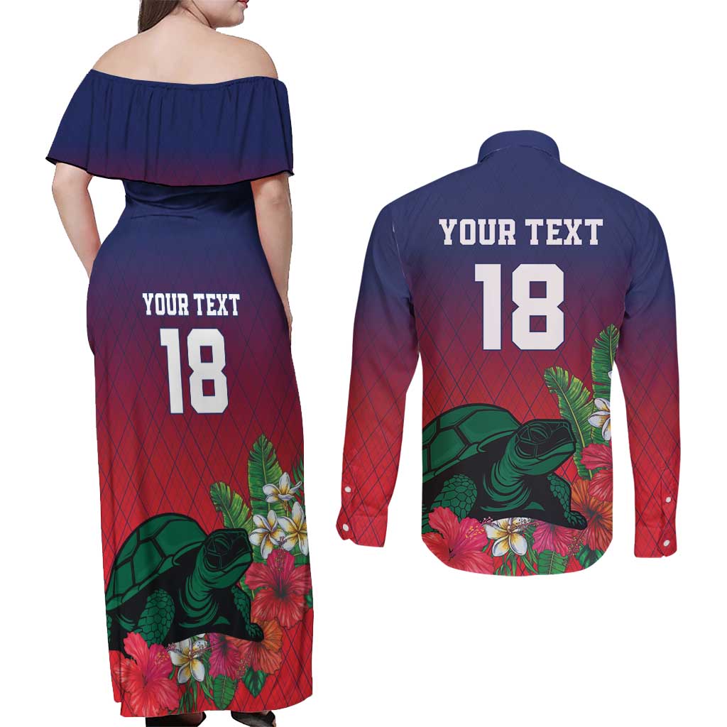 Custom Cayman Islands Couples Matching Off Shoulder Maxi Dress and Long Sleeve Button Shirt Green Turtle Sporty Style - Wonder Print Shop
