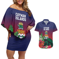 Custom Cayman Islands Couples Matching Off Shoulder Short Dress and Hawaiian Shirt Green Turtle Sporty Style - Wonder Print Shop