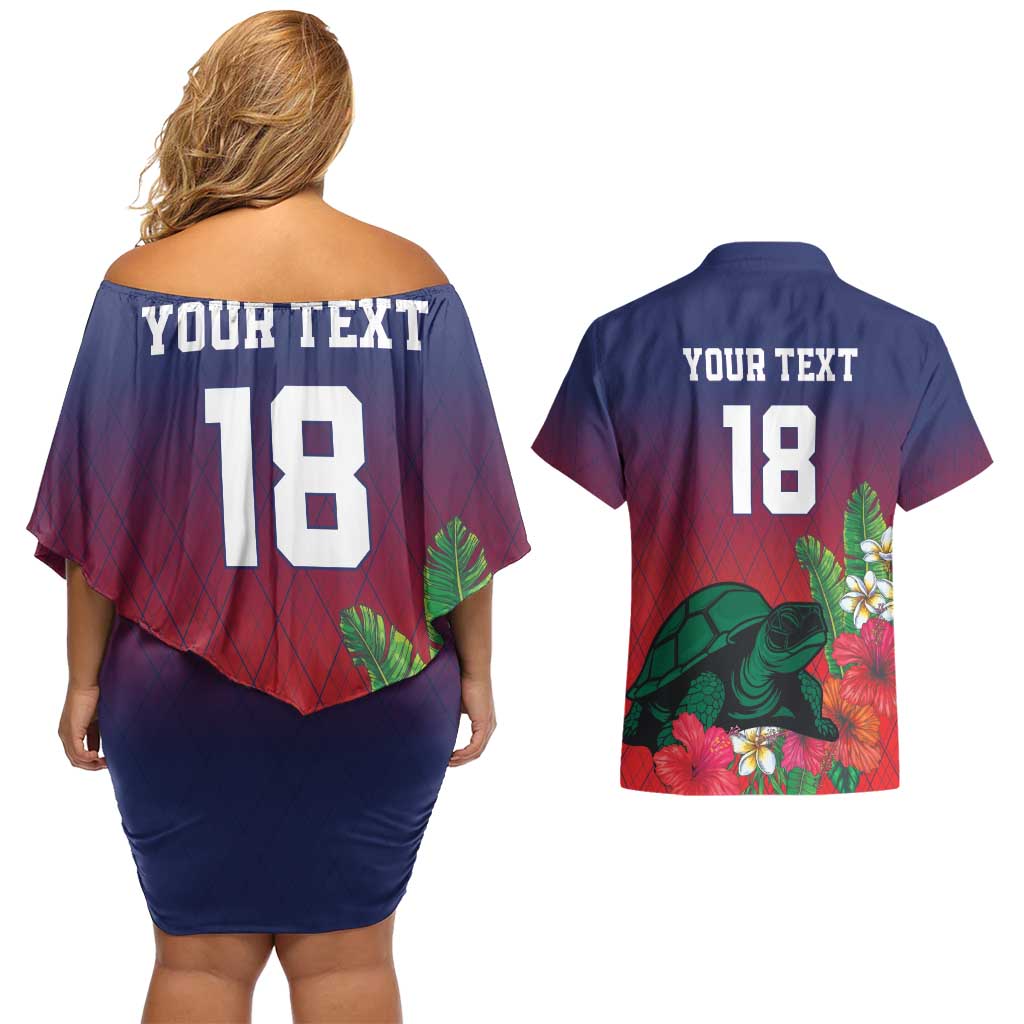 Custom Cayman Islands Couples Matching Off Shoulder Short Dress and Hawaiian Shirt Green Turtle Sporty Style - Wonder Print Shop