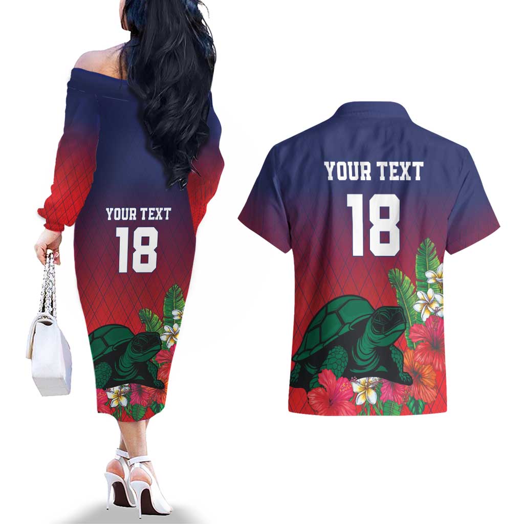 Custom Cayman Islands Couples Matching Off The Shoulder Long Sleeve Dress and Hawaiian Shirt Green Turtle Sporty Style - Wonder Print Shop