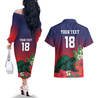 Custom Cayman Islands Couples Matching Off The Shoulder Long Sleeve Dress and Hawaiian Shirt Green Turtle Sporty Style - Wonder Print Shop