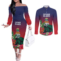 Custom Cayman Islands Couples Matching Off The Shoulder Long Sleeve Dress and Long Sleeve Button Shirt Green Turtle Sporty Style - Wonder Print Shop