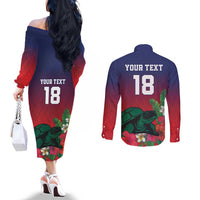 Custom Cayman Islands Couples Matching Off The Shoulder Long Sleeve Dress and Long Sleeve Button Shirt Green Turtle Sporty Style - Wonder Print Shop