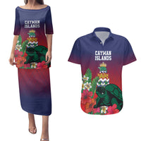 Custom Cayman Islands Couples Matching Puletasi and Hawaiian Shirt Green Turtle Sporty Style - Wonder Print Shop