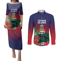 Custom Cayman Islands Couples Matching Puletasi and Long Sleeve Button Shirt Green Turtle Sporty Style - Wonder Print Shop
