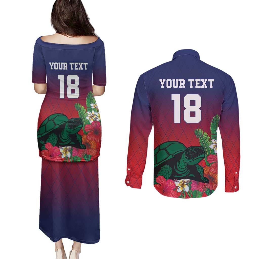 Custom Cayman Islands Couples Matching Puletasi and Long Sleeve Button Shirt Green Turtle Sporty Style - Wonder Print Shop