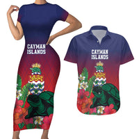 Custom Cayman Islands Couples Matching Short Sleeve Bodycon Dress and Hawaiian Shirt Green Turtle Sporty Style - Wonder Print Shop