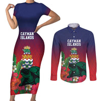 Custom Cayman Islands Couples Matching Short Sleeve Bodycon Dress and Long Sleeve Button Shirt Green Turtle Sporty Style - Wonder Print Shop