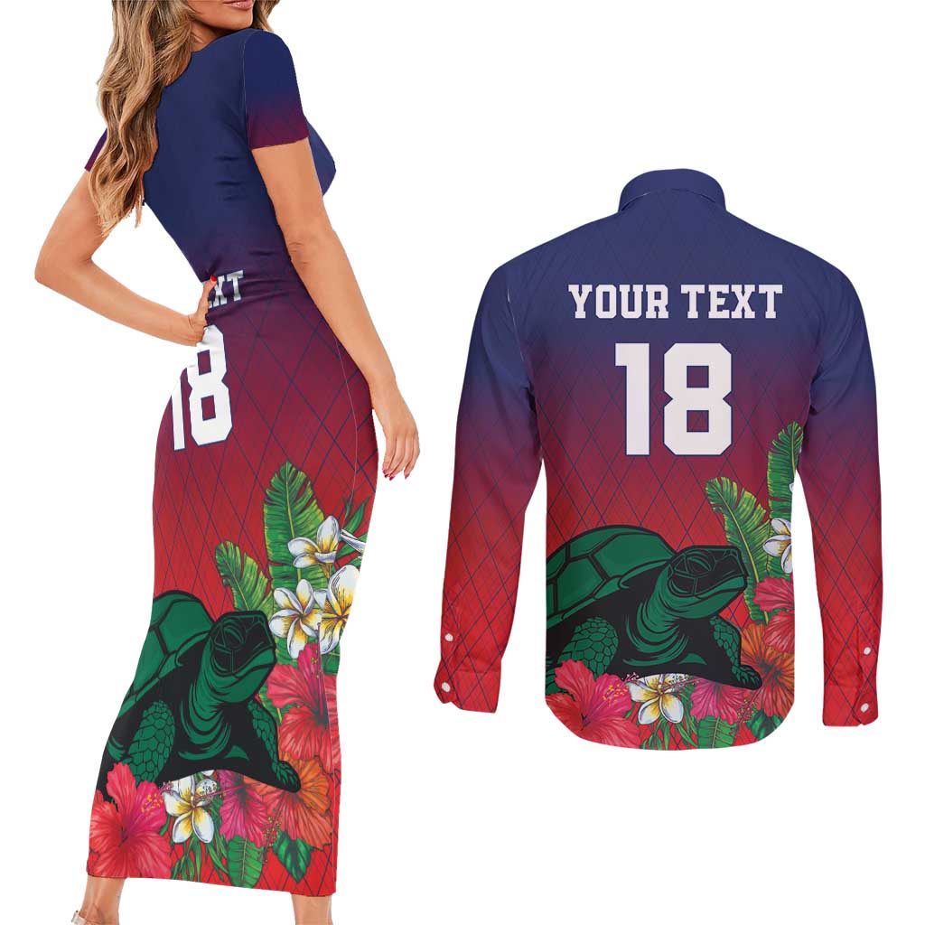 Custom Cayman Islands Couples Matching Short Sleeve Bodycon Dress and Long Sleeve Button Shirt Green Turtle Sporty Style - Wonder Print Shop
