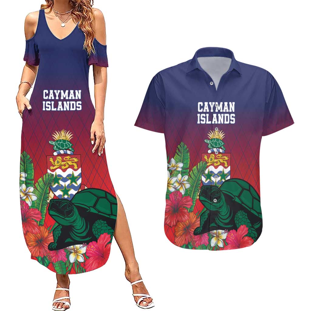 Custom Cayman Islands Couples Matching Summer Maxi Dress and Hawaiian Shirt Green Turtle Sporty Style - Wonder Print Shop