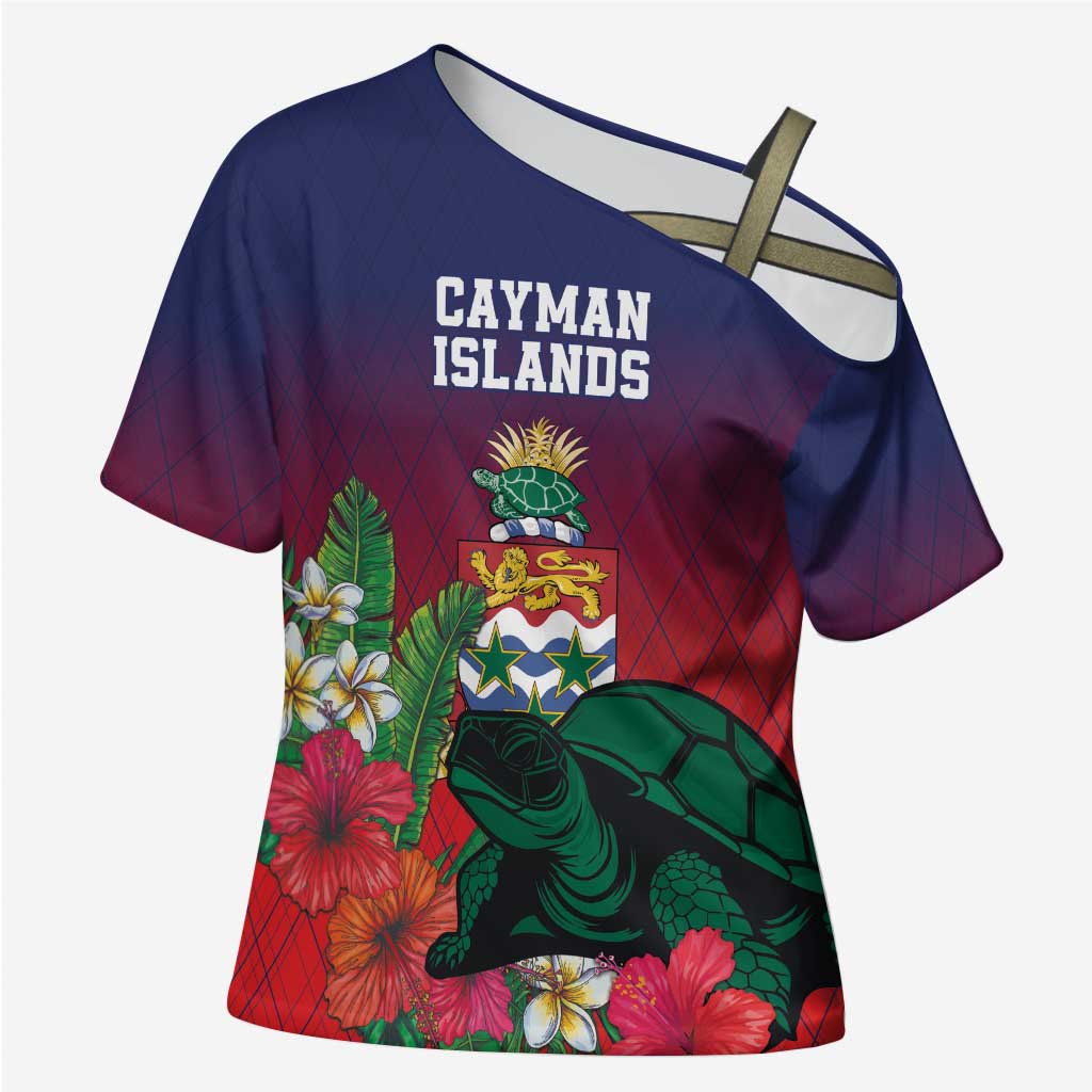 Custom Cayman Islands Cross Shoulder Shirt Green Turtle Sporty Style - Wonder Print Shop