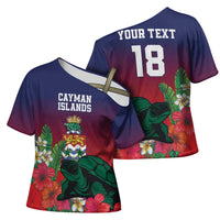 Custom Cayman Islands Cross Shoulder Shirt Green Turtle Sporty Style - Wonder Print Shop