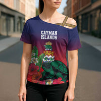 Custom Cayman Islands Cross Shoulder Shirt Green Turtle Sporty Style - Wonder Print Shop