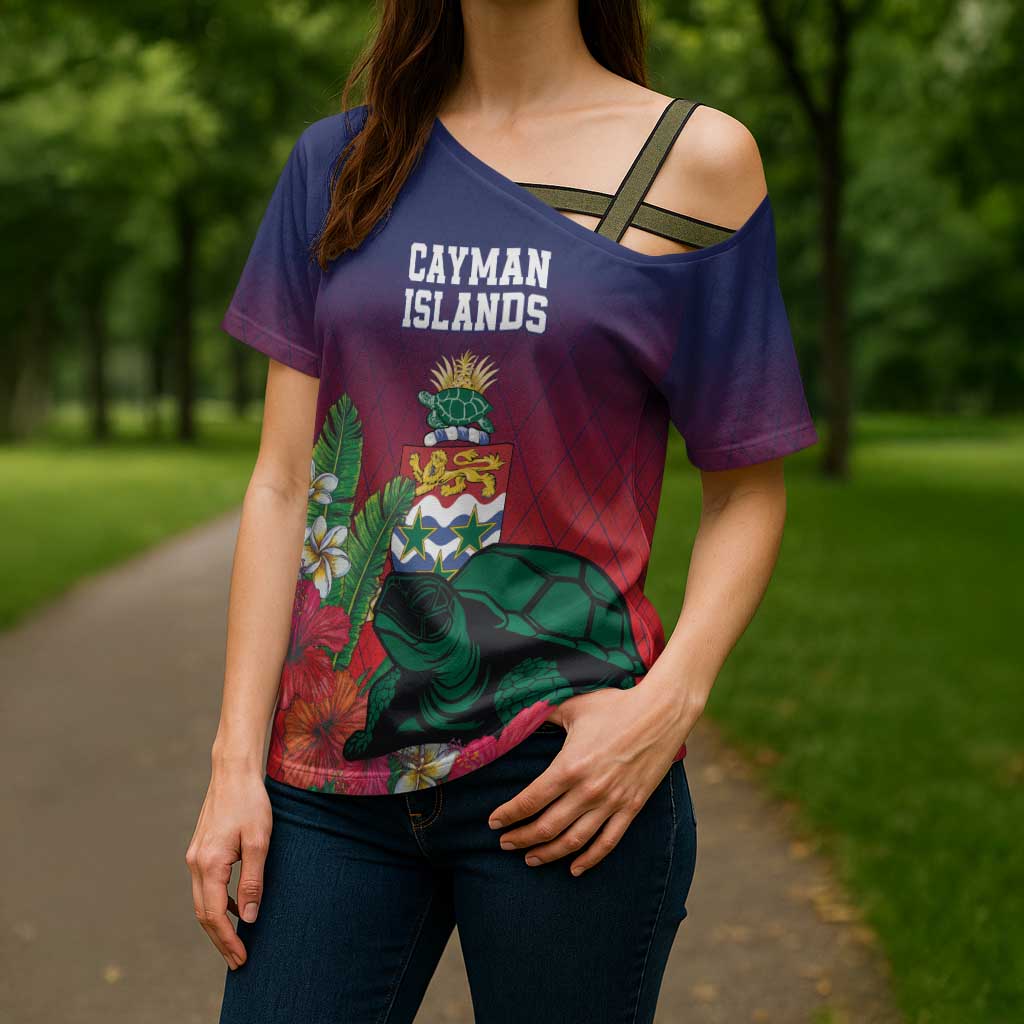 Custom Cayman Islands Cross Shoulder Shirt Green Turtle Sporty Style - Wonder Print Shop