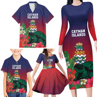 Custom Cayman Islands Family Matching Long Sleeve Bodycon Dress and Hawaiian Shirt Green Turtle Sporty Style - Wonder Print Shop
