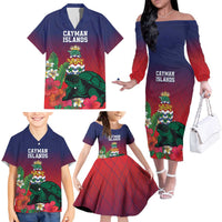 Custom Cayman Islands Family Matching Off The Shoulder Long Sleeve Dress and Hawaiian Shirt Green Turtle Sporty Style - Wonder Print Shop
