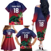 Custom Cayman Islands Family Matching Off The Shoulder Long Sleeve Dress and Hawaiian Shirt Green Turtle Sporty Style - Wonder Print Shop