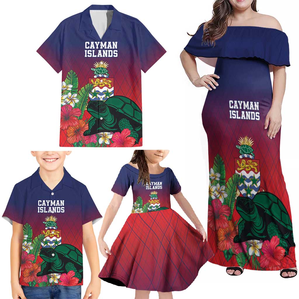 Custom Cayman Islands Family Matching Off Shoulder Maxi Dress and Hawaiian Shirt Green Turtle Sporty Style - Wonder Print Shop