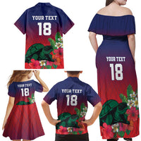 Custom Cayman Islands Family Matching Off Shoulder Maxi Dress and Hawaiian Shirt Green Turtle Sporty Style - Wonder Print Shop