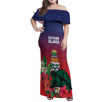 Custom Cayman Islands Family Matching Off Shoulder Maxi Dress and Hawaiian Shirt Green Turtle Sporty Style - Wonder Print Shop