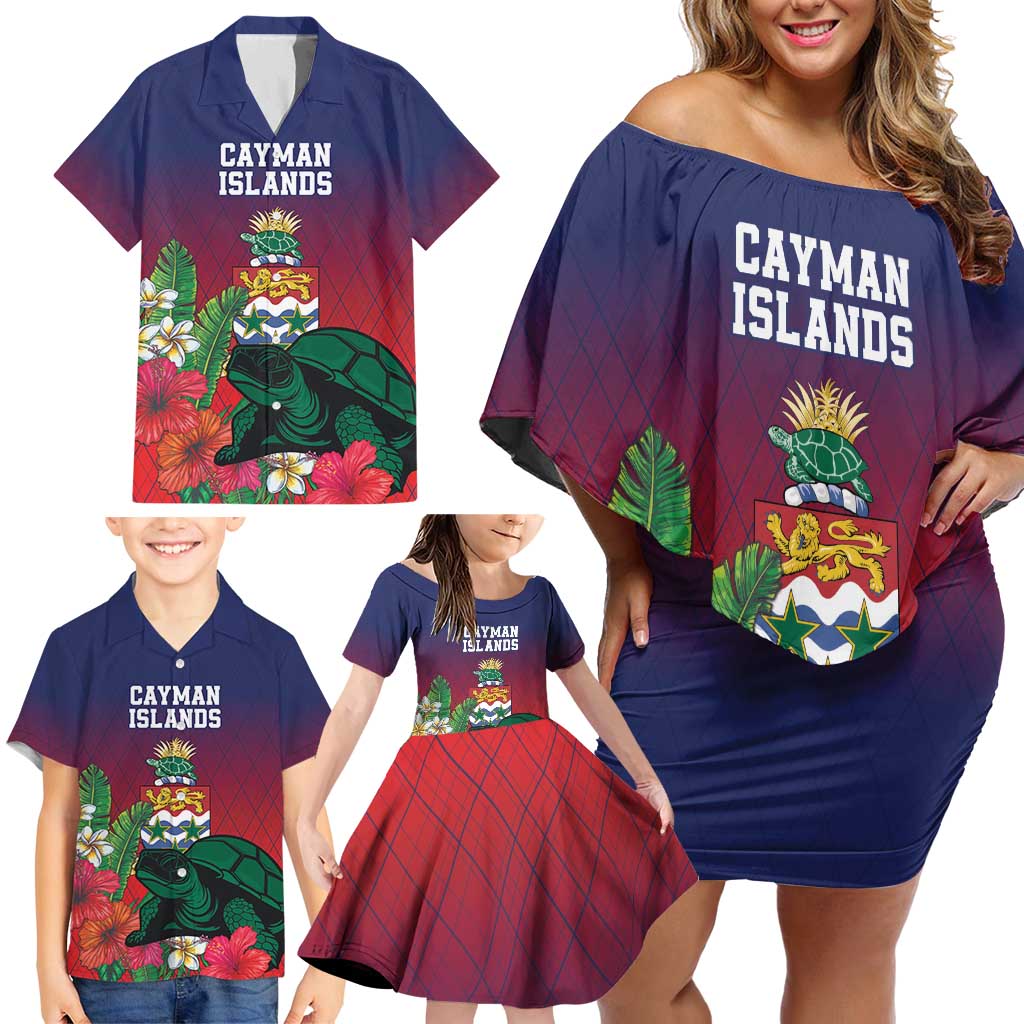 Custom Cayman Islands Family Matching Off Shoulder Short Dress and Hawaiian Shirt Green Turtle Sporty Style - Wonder Print Shop