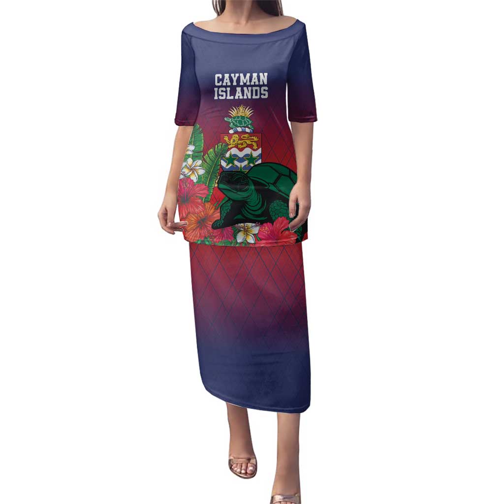 Custom Cayman Islands Family Matching Puletasi and Hawaiian Shirt Green Turtle Sporty Style - Wonder Print Shop