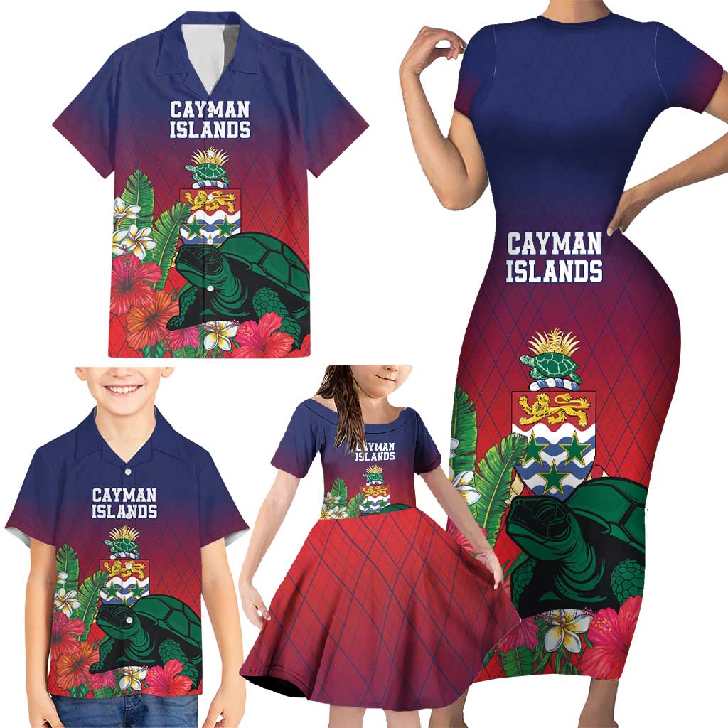 Custom Cayman Islands Family Matching Short Sleeve Bodycon Dress and Hawaiian Shirt Green Turtle Sporty Style - Wonder Print Shop