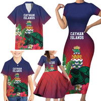Custom Cayman Islands Family Matching Short Sleeve Bodycon Dress and Hawaiian Shirt Green Turtle Sporty Style - Wonder Print Shop