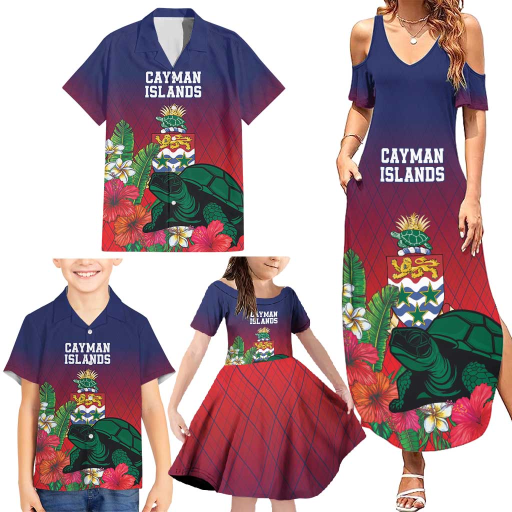 Custom Cayman Islands Family Matching Summer Maxi Dress and Hawaiian Shirt Green Turtle Sporty Style - Wonder Print Shop