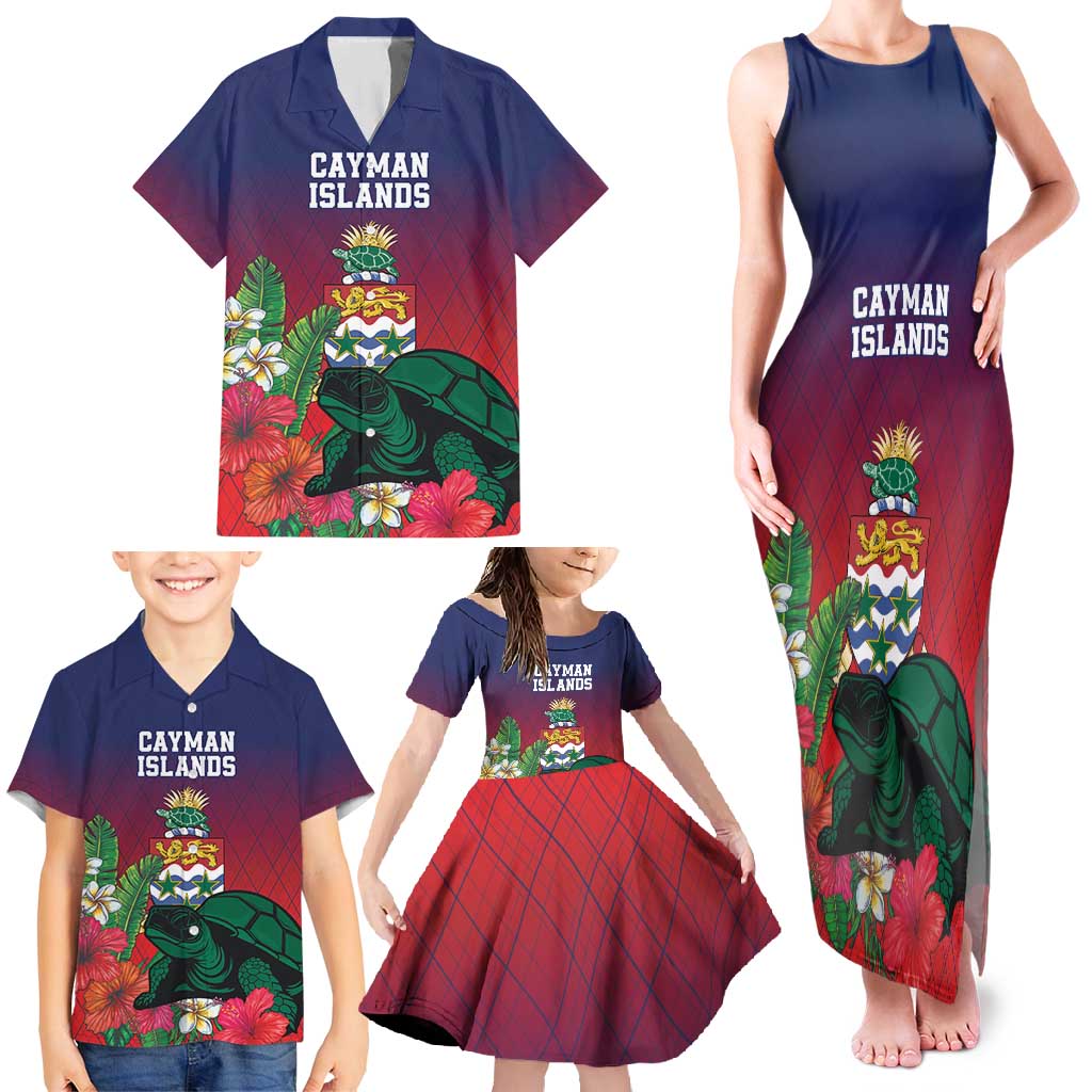 Custom Cayman Islands Family Matching Tank Maxi Dress and Hawaiian Shirt Green Turtle Sporty Style - Wonder Print Shop