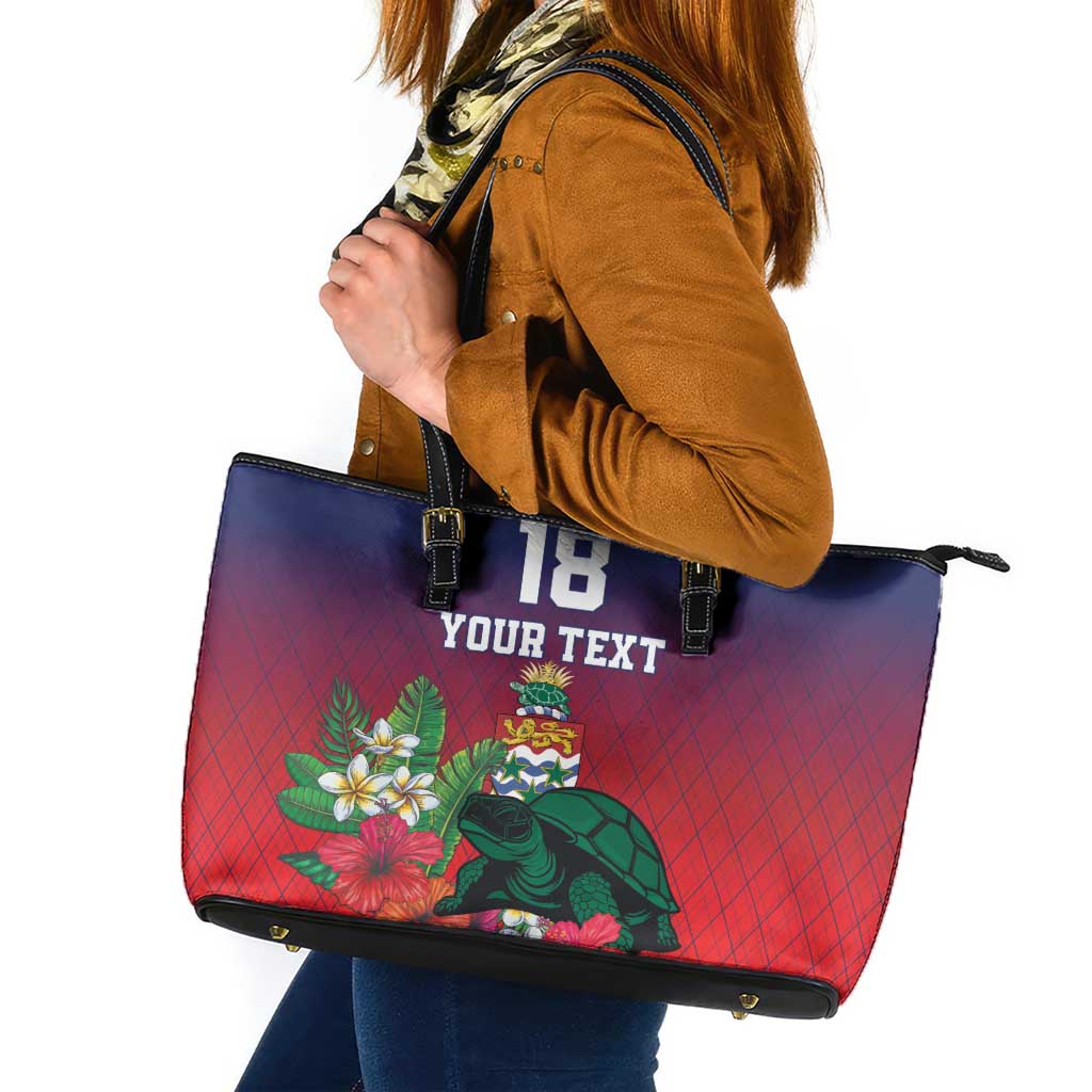 Custom Cayman Islands Leather Tote Bag Green Turtle Sporty Style - Wonder Print Shop