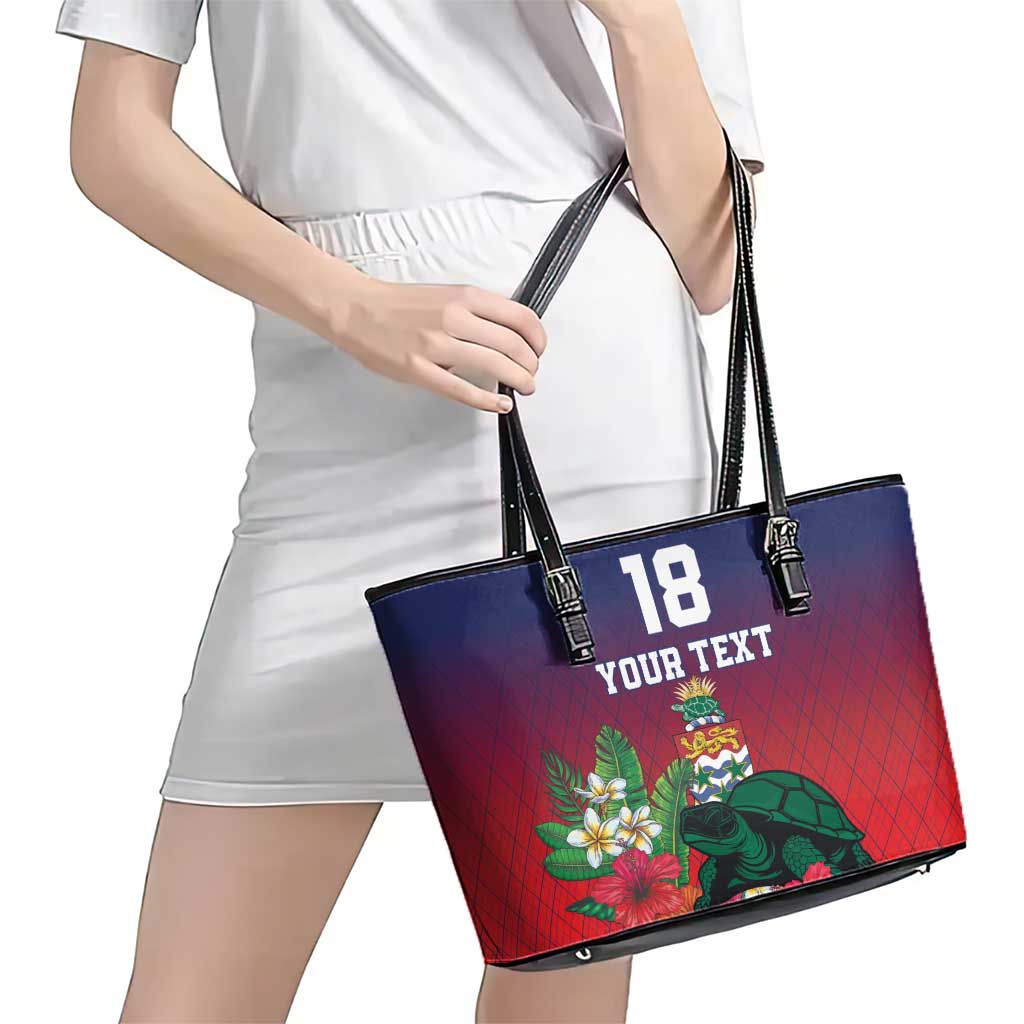 Custom Cayman Islands Leather Tote Bag Green Turtle Sporty Style - Wonder Print Shop